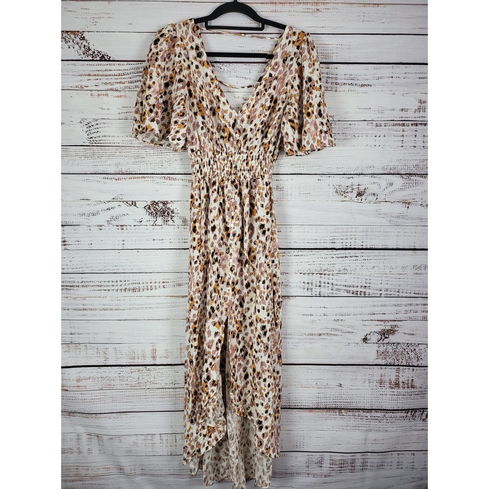 Lola Grace Maxi Dress S Womens V Front V Back Flared Short Sleeve Multicolor